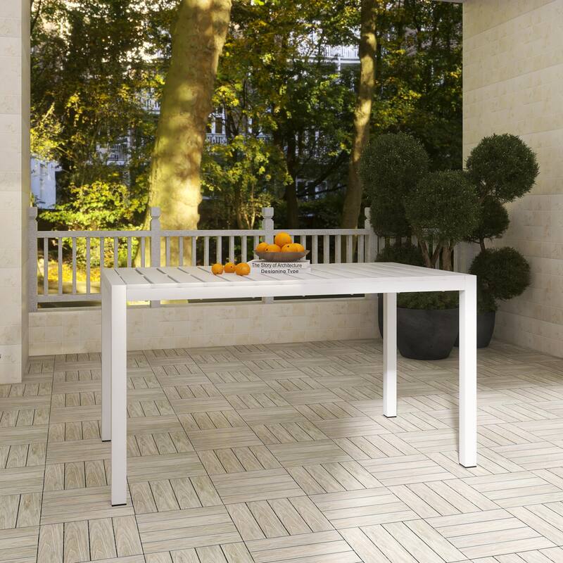 BNK 55 Inch Modern Patio Dining Table, Indoor/Outdoor Multi-Purpose Long Table With PP Tabletop and Metal Legs
