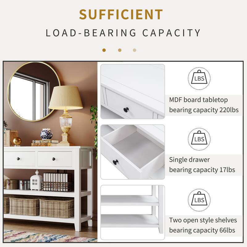 Solid Wood Narrow Entryway Table Console Table with 3 Drawers & 2-Tiers Bottom Storage Shelves, Long Sofa Table for Living Room