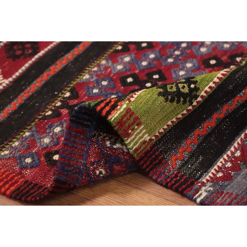 Hand Woven Oriental 100% Wool Carpet Southwestern Tribal Multi-Colored Kilim Area Rug - 9' 8'' X 6' 5''