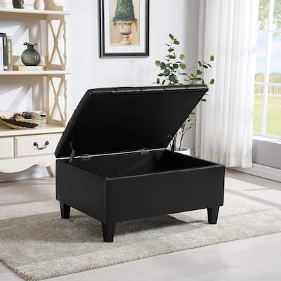 Faux Leather Upholstery Storage Ottoman Black