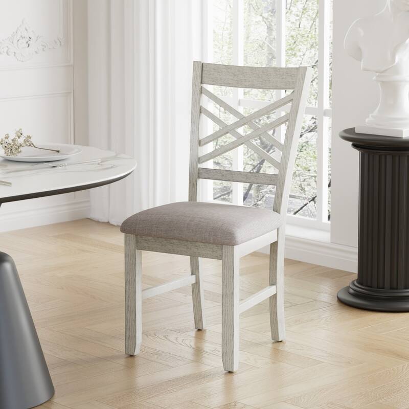 VECELO Dining Chairs Set of 2/4/6, Solid Wood Dining Chairs with Linen Fabric Seating