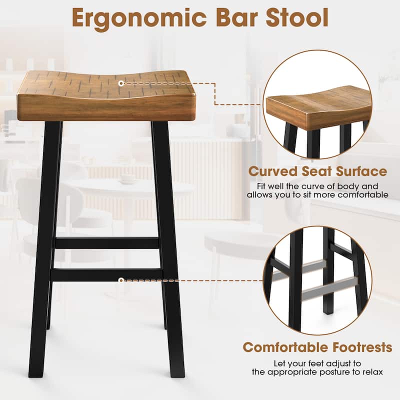31" Farmhouse Solid Wood Backless Set of 2 Saddle Stool