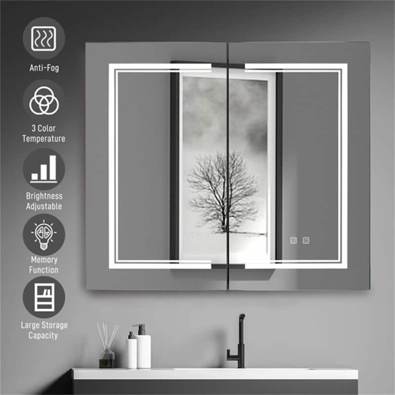 Black 32*28in Led Ligh Brightness Adjustment Bathroom Wall Cabinet