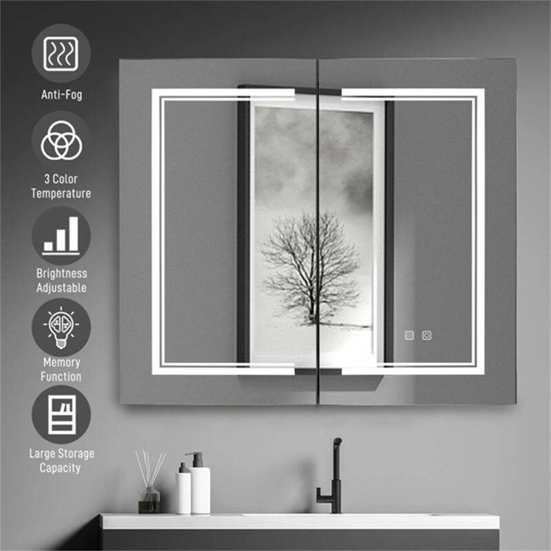 White 32*28in. Led Light Three-Color Lighting Bathroom Wall Cabinet