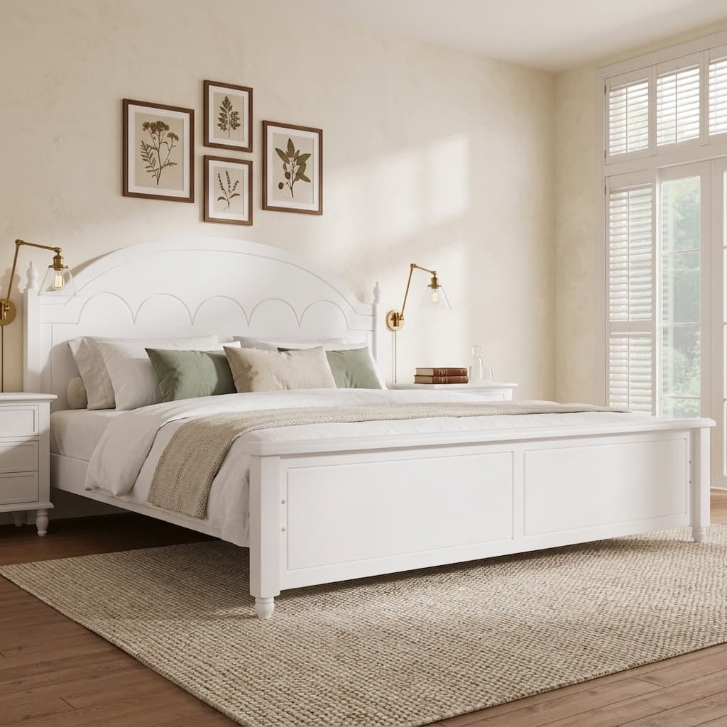 Solid Wood Bed Frame with Elegant Arched Headboard by Harper&Bright Designs