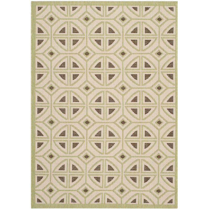 SAFAVIEH Courtyard Fatmire Indoor/ Outdoor Waterproof Patio Backyard Rug - 4' x 5'7" - Beige/Sweet Pea