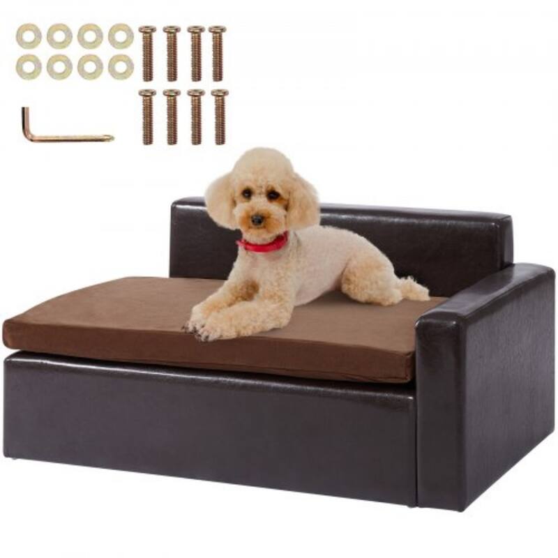 Brown Soft Faux Leather Dog Sofa Couch Perfect for Indoor Pets Suitable for Various Places