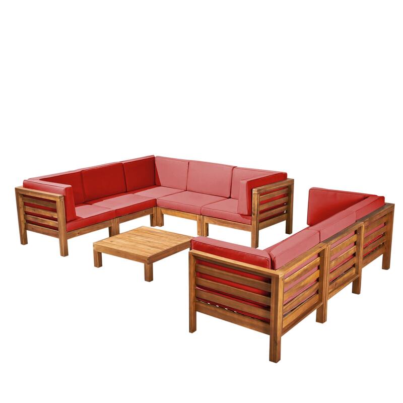 Oana Outdoor 9-Piece Acacia Wood Sectional Sofa Set with Coffee Table by Christopher Knight Home