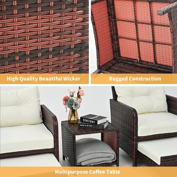 Pamapic 5-Piece Wicker Patio Conversation Set with Ottomans