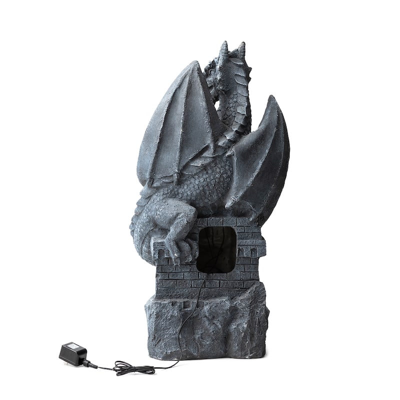 Glitzhome 36.5"H LED Mystical Gothic Dragon 4-Tier Polyresin Outdoor Floor Fountain - 36.5"