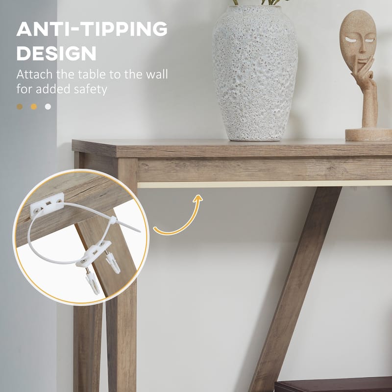 Console Table, Farmhouse Entryway Table with Storage Slatted Shelf, Rustic Sofa Table with Anti-Tipper for Living Room