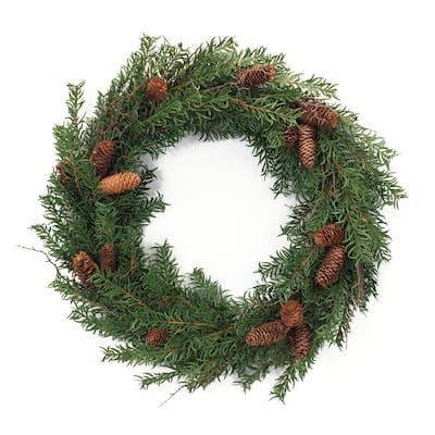 Mixed Pine Cone Wreath 26"D - Green, Brown