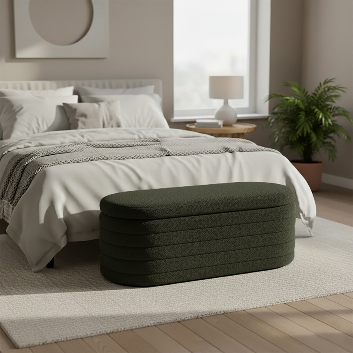 Classic Teddy Fabric Upholstered Storage Bench with Flip-Top