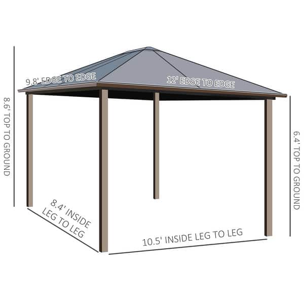 dimension image slide 1 of 2, Outsunny 10' x12' Hardtop Gazebo with Aluminum Frame, Permanent Metal Roof Gazebo Canopy with 2 Hooks, Curtains and Netting