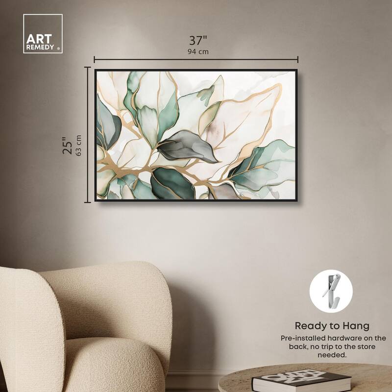 Golden Veined Leaves II Canvas by Art Remedy