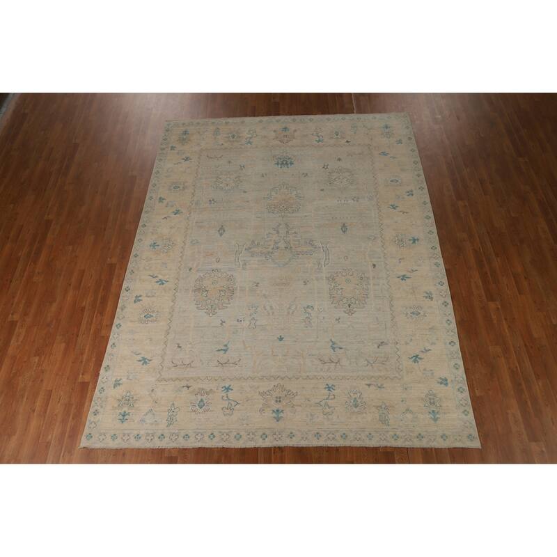 Hand Knotted Oriental 100% Wool Carpet Transitional All-Over Beige & Ivories Oushak Area Rug - 10' 6'' X 8' 2''