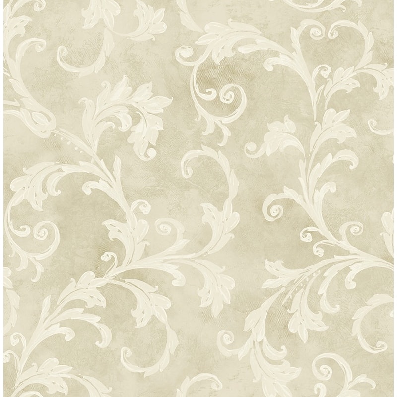Seabrook Designs Capriana Scrolls Unpasted Wallpaper - 20.5 in W x 33 ft. L - Metallic Greige & Cream