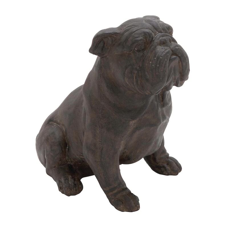 Polystone Bulldog Weathered or Distressed Sitting Decorative Sculpture - Brown - Roche River Decor - Brown - 10"W, 11"H