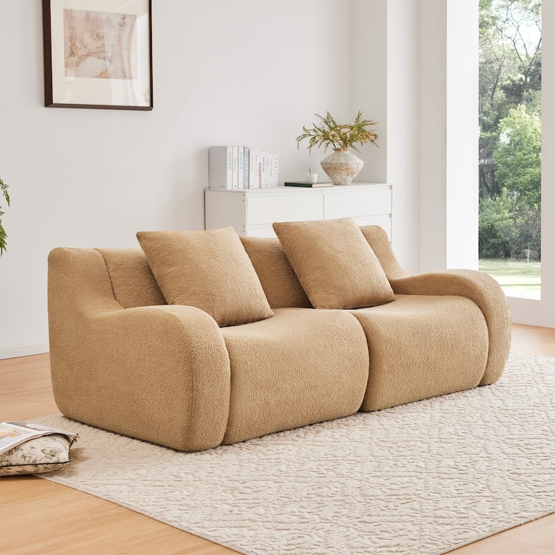 Anmytek Plush Cozy Teddy Fabric Boneless Sofa Anti-Slip Streamlined Design No-Assembly - Camel