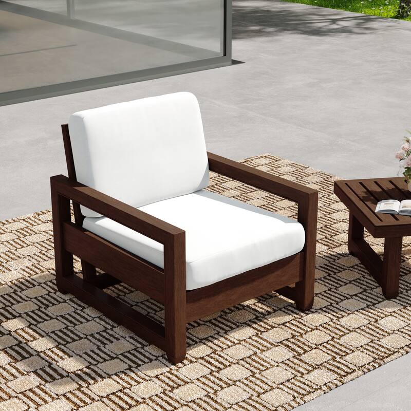 Patio Teak Wood Outdoor Arm Chair with Cushion