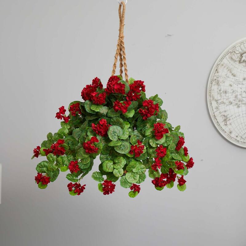 Artificial Hanging Plant with Basket - 27 Inch Indoor Decor - Faux Greenery for Home, Office, Living Room - Red