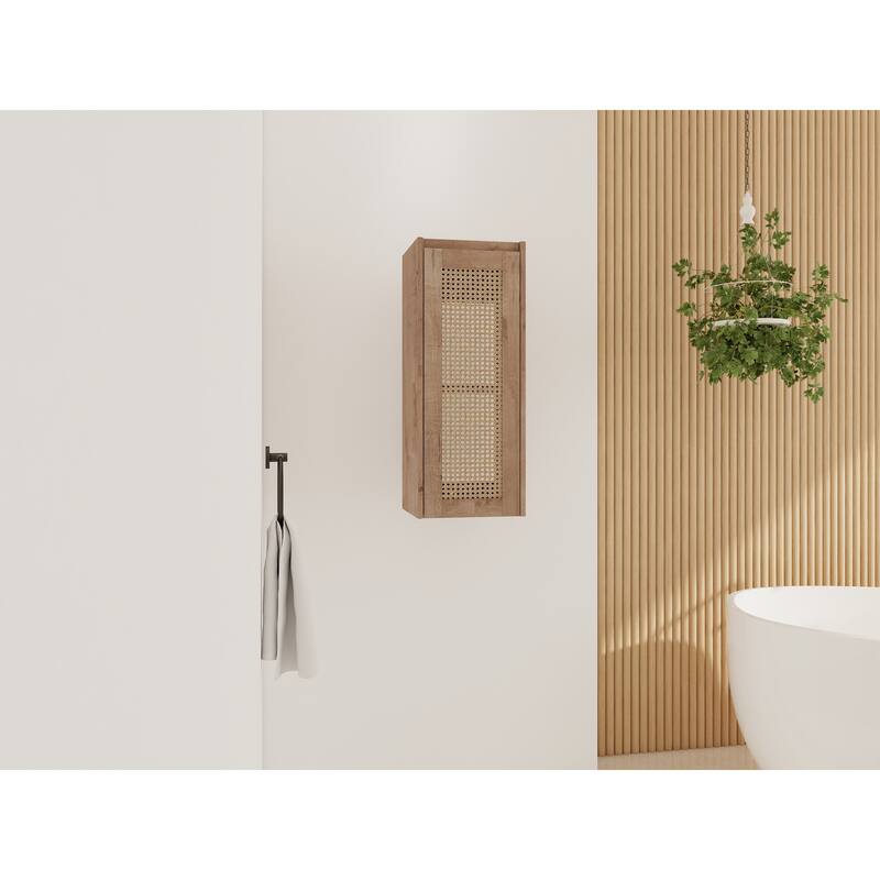 Modern Floating Bathroom Cabinet with Hidden Handle, Wall Mounted Side Cabinet Storage Cabinet - Imitative Oak