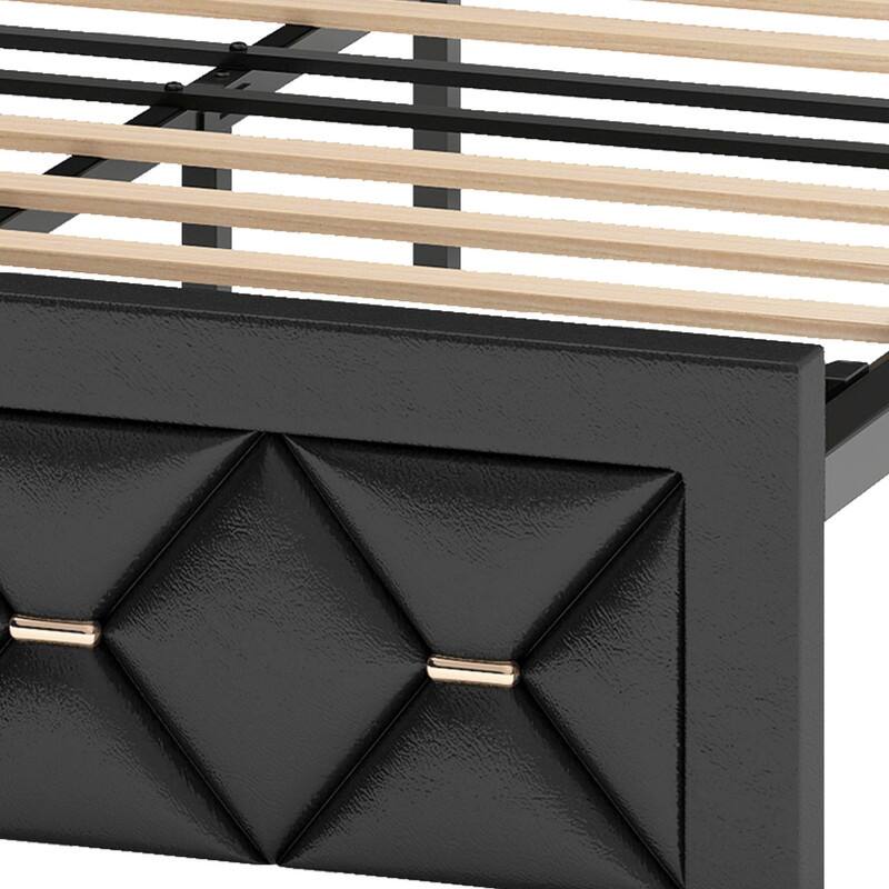 Moasis Upholstered Bed Frame with Storage Headboard And Charging Station and LED Light