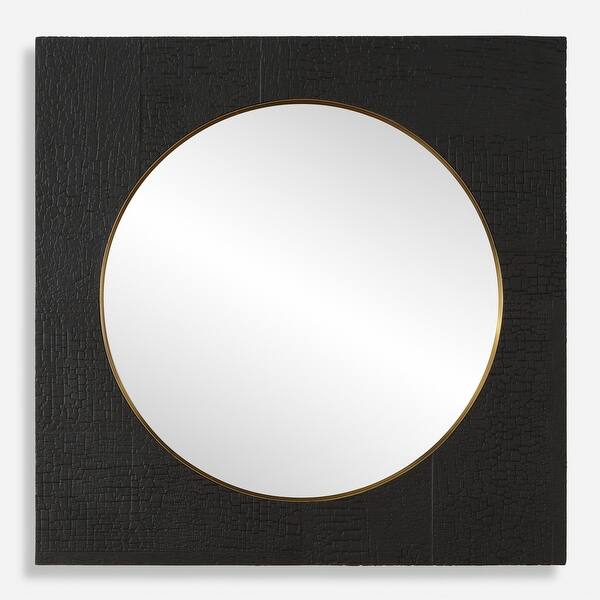 slide 2 of 7, Brass Plated Frame Square Wall Mirror - 42" - Black