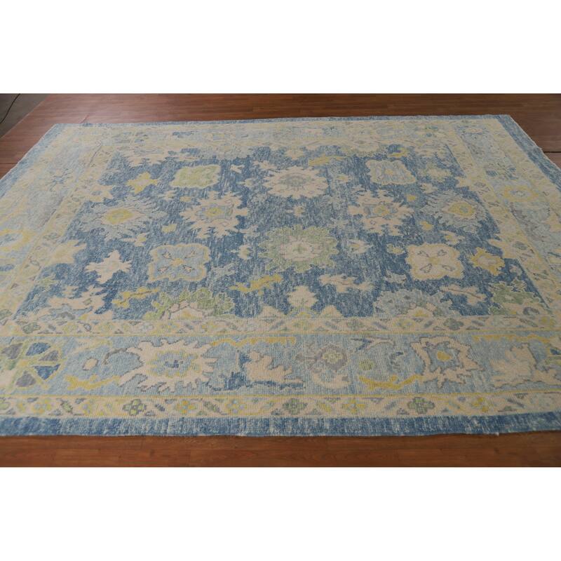 Hand Knotted Oriental 100% Wool Carpet Transitional All-Over Navy Blue & Blues Oushak Area Rug - 10' 6'' X 8' 0''