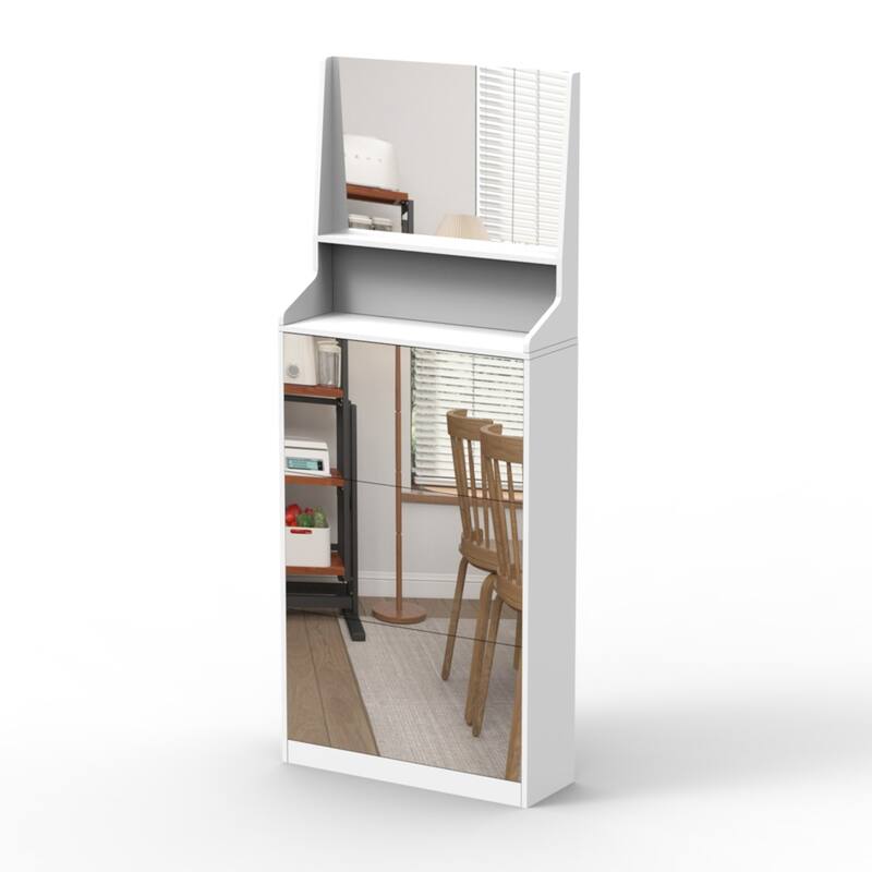 Shoe Cabinet with 3 mirrors,Shoe Storage Cabinet for Entryway,Vertical Shoe Cabinet