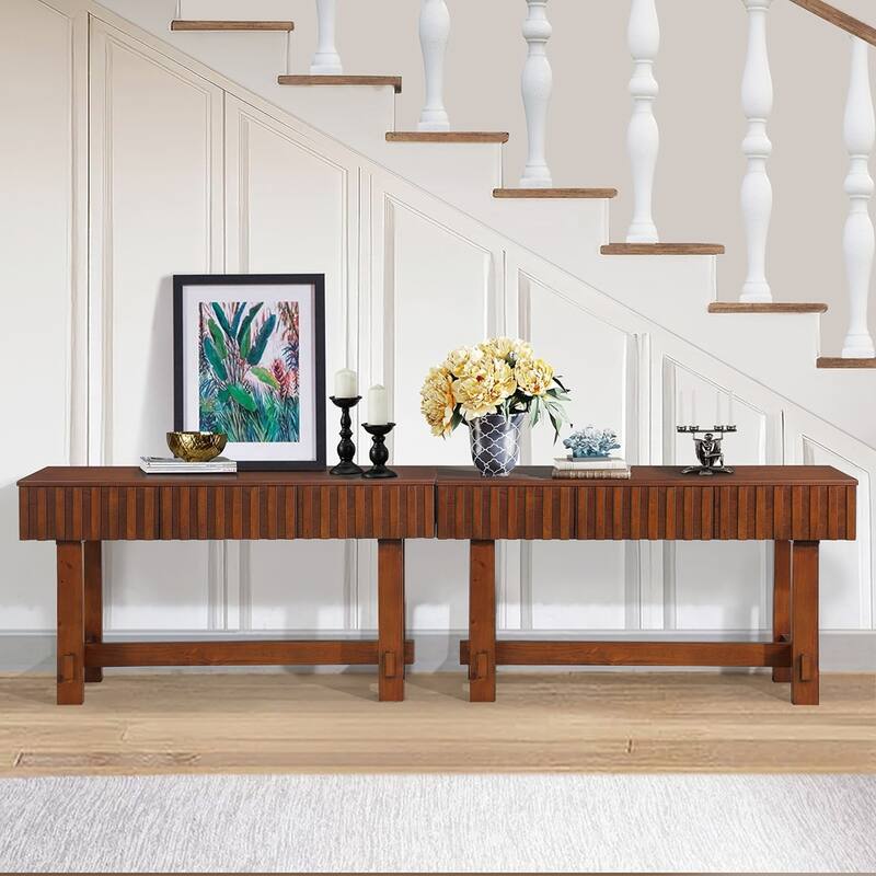 Mid Century Farmhouse Fluted Console Table with Storage Drawers