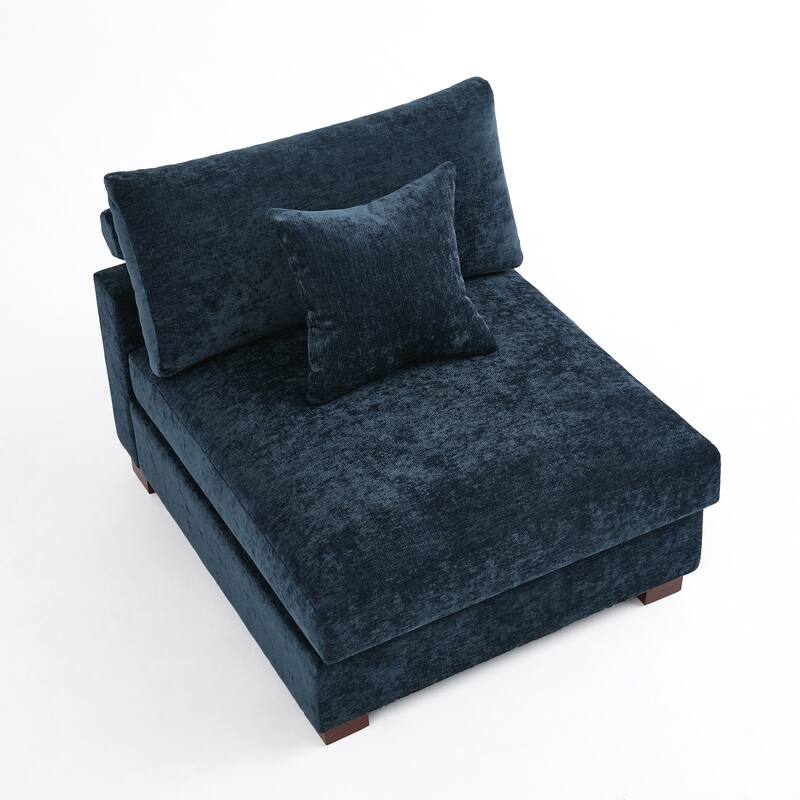 Plush Chenille Single Modular Sectional Sofa Chaise with Pillows