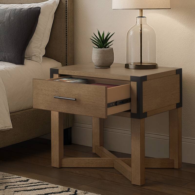 Mendocino Wood Finish X-Base End Table with Drawer by iNSPIRE Q Classic