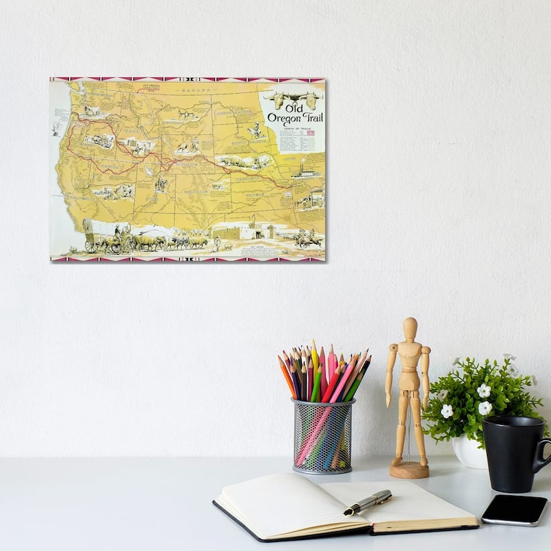 iCanvas "Map of the Old Oregon Trail " by American School Canvas Print - 8x12x0.75