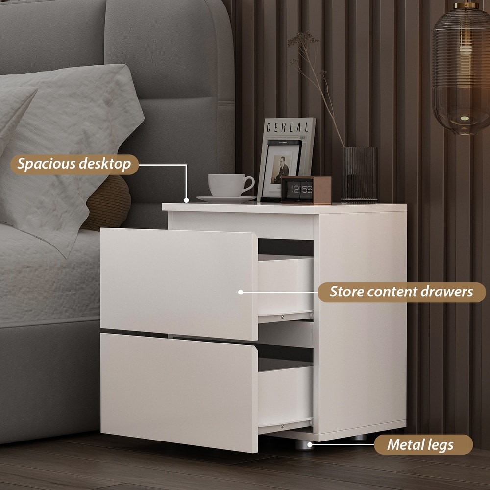 Nightstand Bedside Table Wood 2-Drawer End Table White/Brown