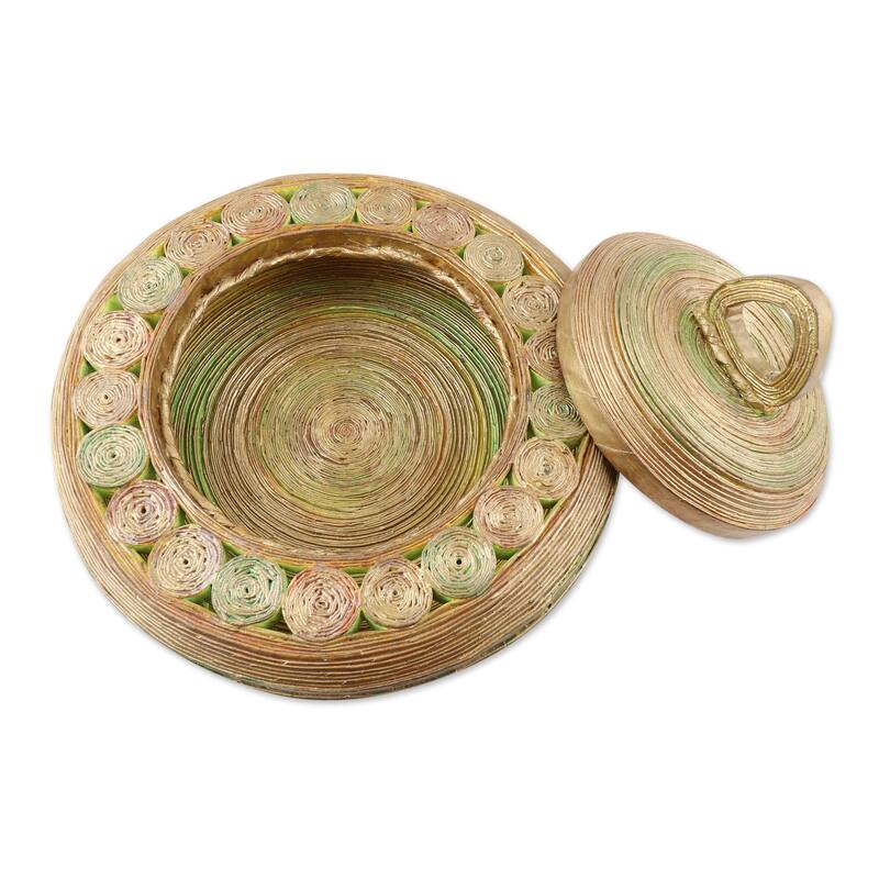 Novica Handmade Glittering Green Eco-Friendly Paper Basket