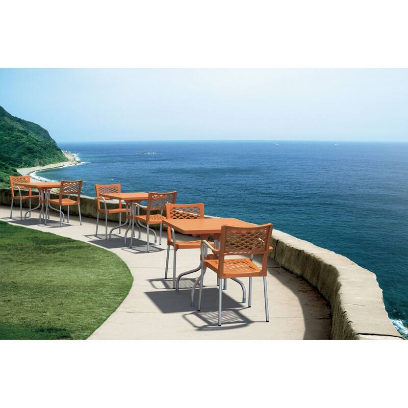 31" Orange and Silver Patio Square Folding Dining Table