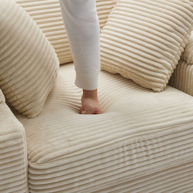 Corduroy Sofa Sets with Ottoman, Handrail Storage and Cup Holders