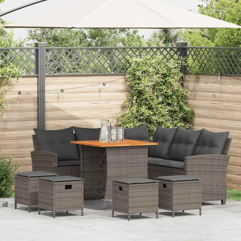 vidaXL Garden Sofa Set Grey PE rattan Large Removable Covers - 29.9 x 29.9 x 29.1