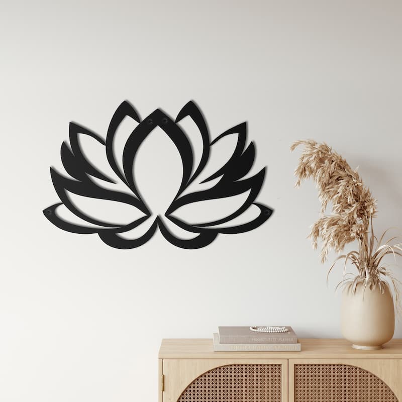 Lotus Flower Metal Wall Decor for Home and Outside - Wall-Mounted Geometric Wall Art Decor - 18X12