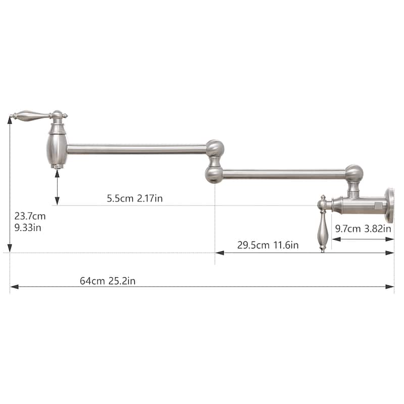Wall-Mounted Pot Filler Faucet with Dual Handles and 25.2" Extension