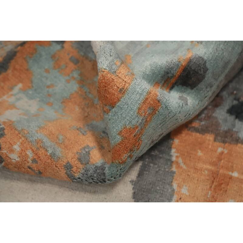 Hand Knotted Oriental Viscose Silk Carpet Modern Animal Pictorial Multi-Colored Abstract Area Rug - 7' 10'' X 4' 11''