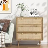 Furnideco 6-Drawer Rattan Dresser – Boho Chest Of Drawers With Solid Wood Legs For Bedroom