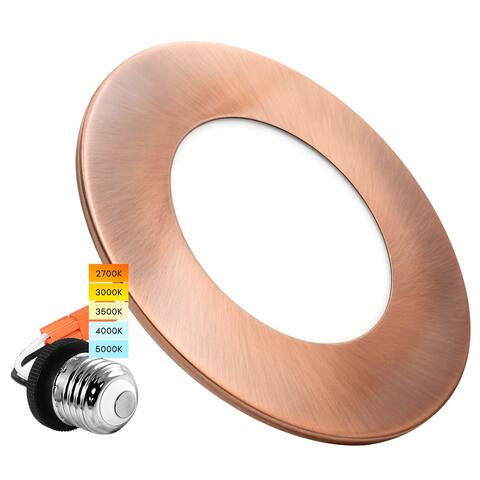 Luxrite 4" LED Recessed Light, 5 Color Selectable, Magnetic Trim, Dimmable, 500 LM, Wet Rated - Copper
