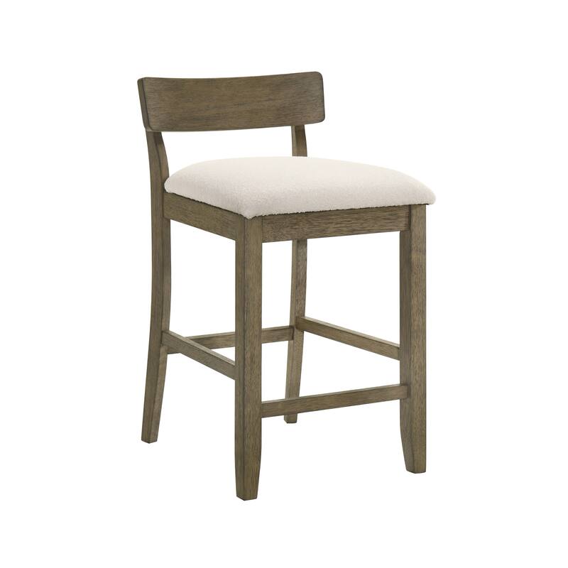 Merie Modern Transitional Wood Counter Height Kitchen Bar Stool with White Boucle Fabric Upholstered Seat