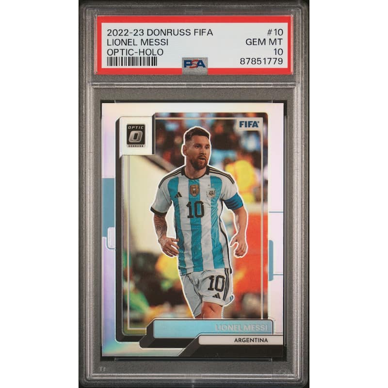 Lionel Messi 2022 Panini Donruss Optic Holo FIFA Soccer Card #10 Graded PSA 10 - 8' x 11'