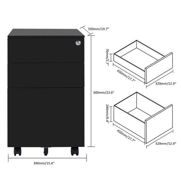 3-Drawer Side Pull Movable Flie Cabinet With wheel