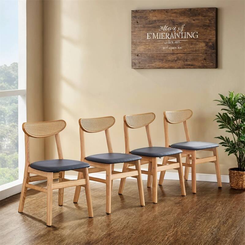 The Stylish And Durable Solid Wood Dining Chair,PU Cushion,Set of 4