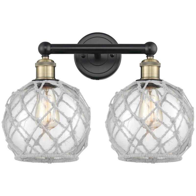 Innovations Lighting 616-2W-13-17 Farmhouse Rope Vanity Farmhouse Rope - Black Antique Brass / Clear Glass with White Rope