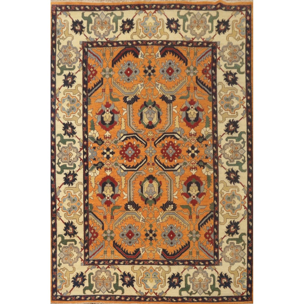 Hand-knotted Transitional Wool Carpet Orange Oushak Rug Floral Oriental Area Rug - 9' 9'' X 7' 10''